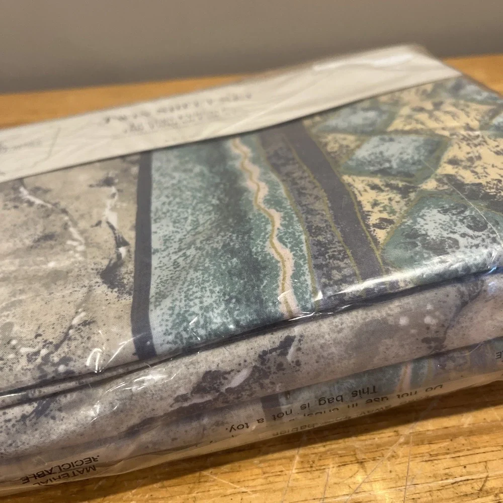 Sears Young Romantics Twin Sheet Set Geometric 1980s Purple‎ Gray Blues Pompeii